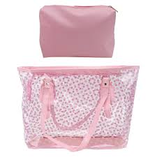 pink and white tote bag